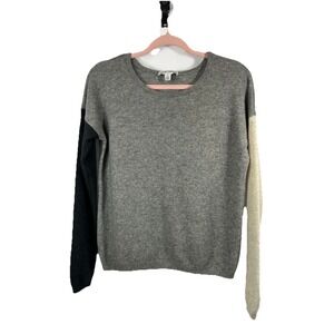 Autumn Cashmere 100% Pure Cashmere Colorblock Sweater M Gray Black Quiet Luxury